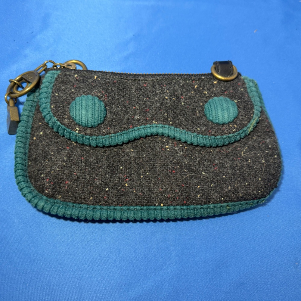 GAP Tourq & Grey Wool/Corduroy CLUTCH/HANDBAG Brass Charms